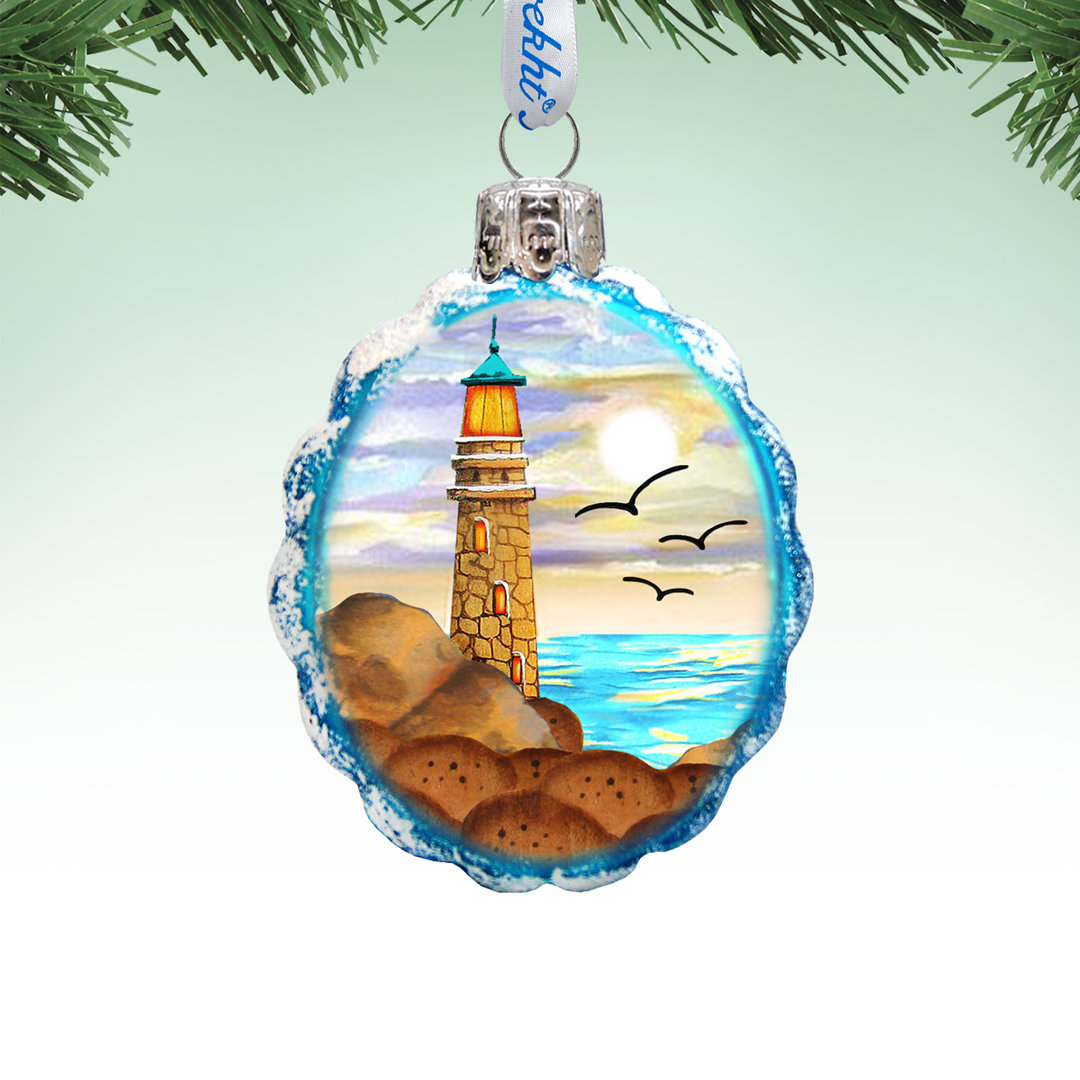 Flower Lighthouse Coastal Glass Ornament The Holiday Aisle®