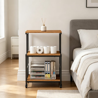 Support d'imprimante avec roues verrouillables, table d'imprimante robuste avec tablette de rangement à 3 niveaux, chariot d'imprimante mobile pour le bureau à domicile et les petits espaces, 19,7 x 17,7 po, noyer