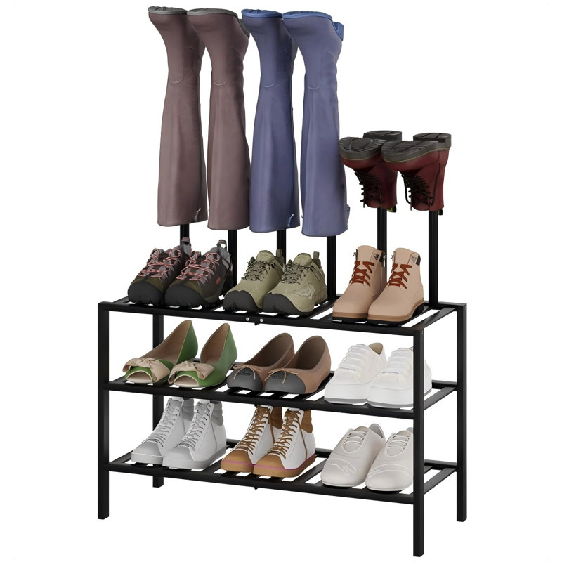 Boot Rack For Tall Boots Organizer,3-Tier Multiuse Shoe Rack And Boot Storage Rack,For Tall Boots,Sneakers,High-Heel, Black