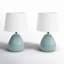 Ensemble de lampe de chevet en céramique bleue moderne 14,5 po avec abat-jour en lin blanc pour chambre à coucher, salon et bureau Novack-1570063342