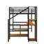 Lit mezzanine double en métal avec escalier de rangement, bureau, lumière DEL et petite armoire-1359342672