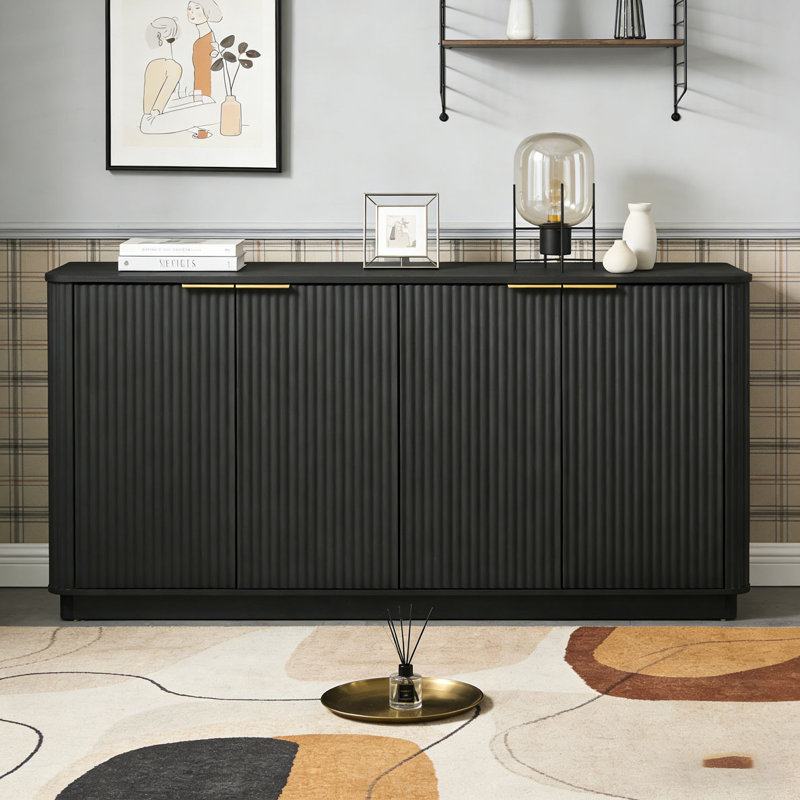 Buffet 63 "à rayures verticales avec rangement, Noir