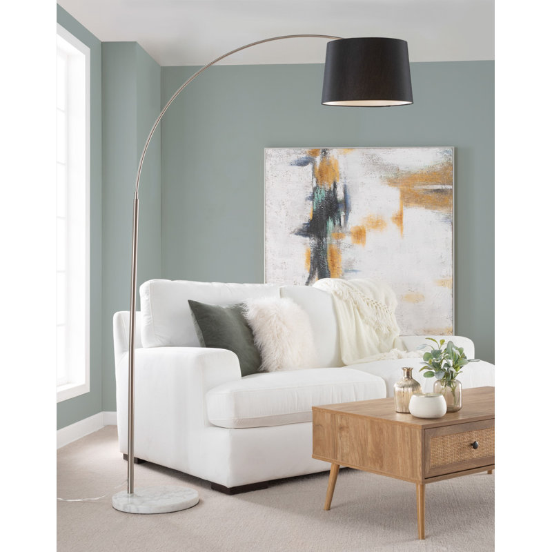 Lampe sur pied arquée 74 po, Noir, Blanc / Doré