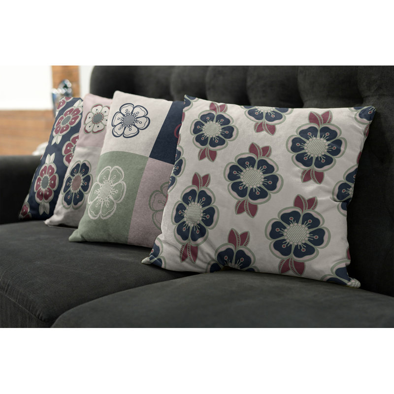 Ivory and Multicolor Floral Microfiber Throw Pillow Covers, Set of 4