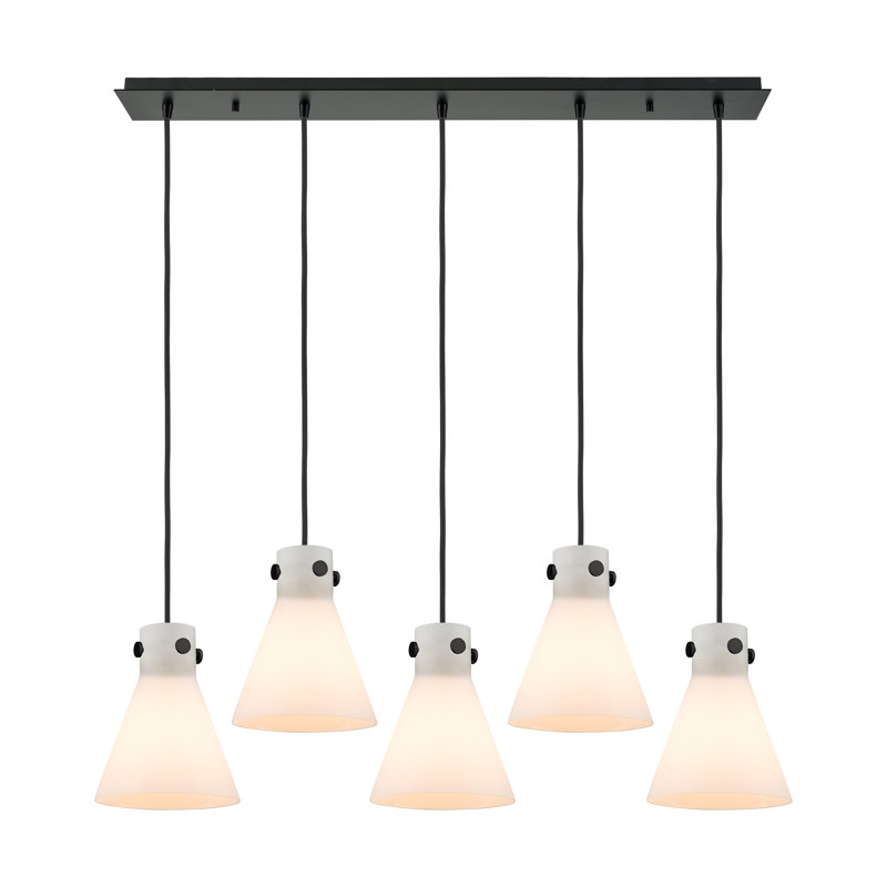Luminaire suspendu conique à 5 lumières Amrith, Blanc, Noir mat