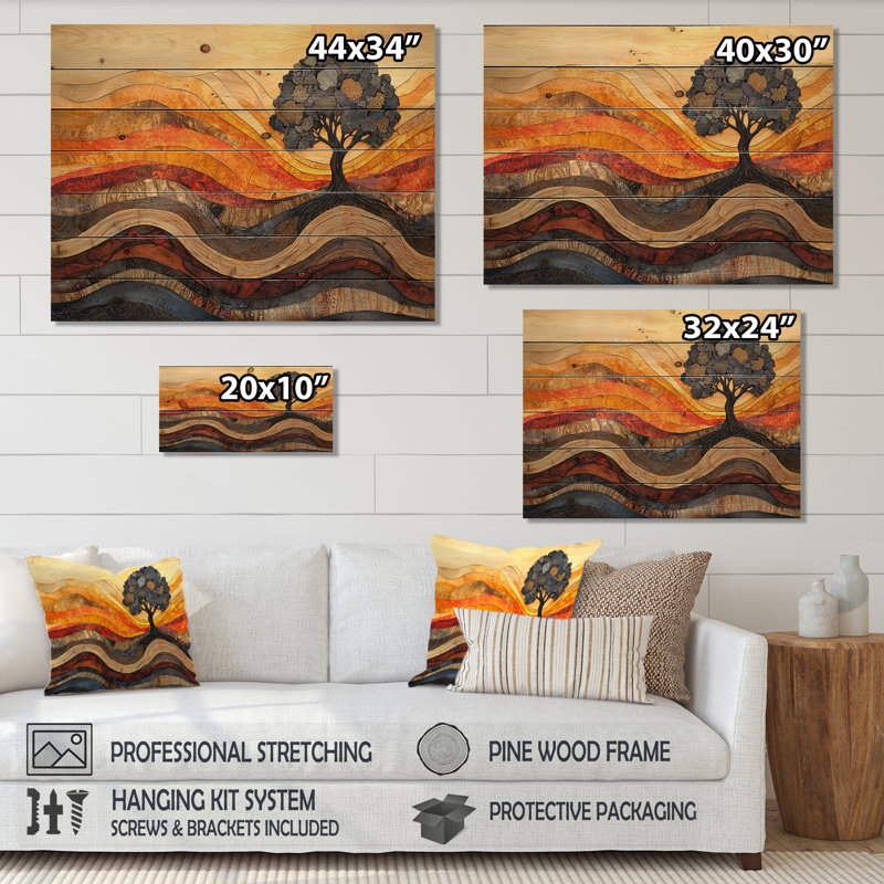 Bouleau d'automne avec racines de sérénité IV - Décoration murale en bois d'arbre - sur bois de pin naturel