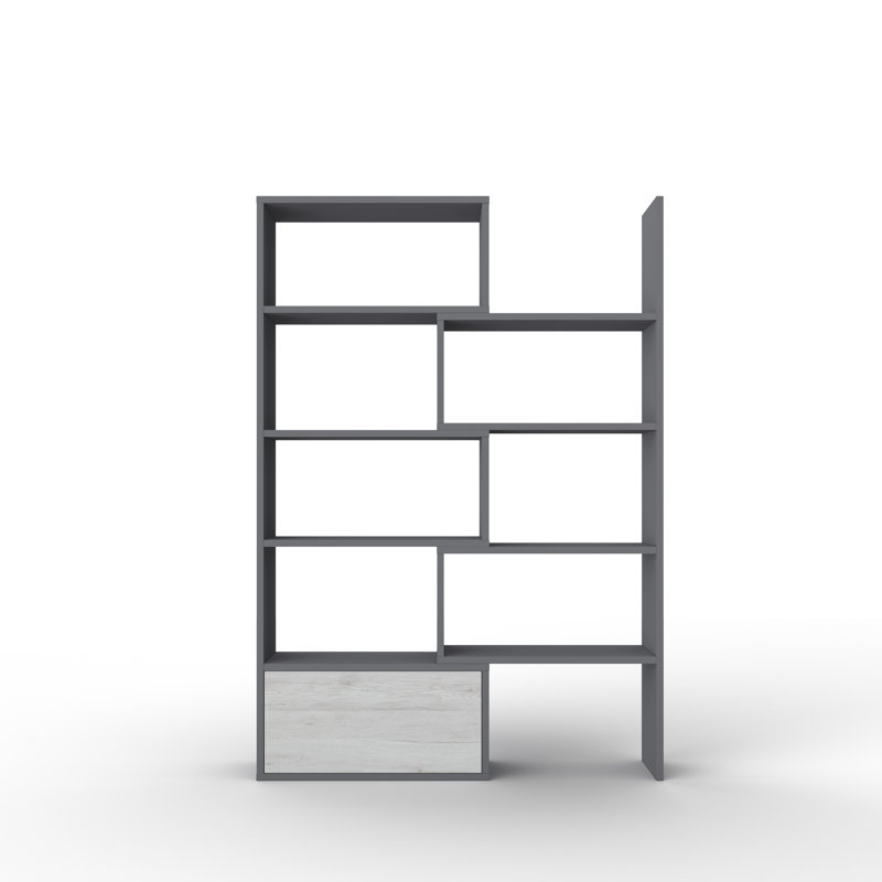 187.5cm H x 130cm W Standard Bookcase, White, Grey
