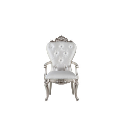 Ensemble de 2 fauteuils en crème et doré - dossier haut, siège fixe avec dossier souple et accoudoirs à volutes en bois à motif floral, 2 pièces, coussins rembourrés confortables