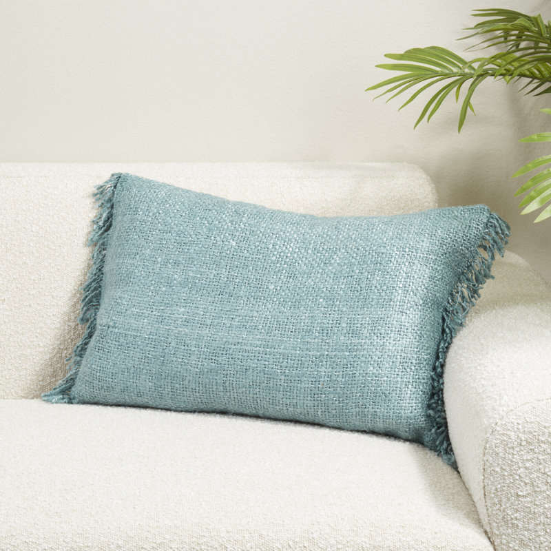 Coussin Fringe, Rectangle H 16 po x l 24 po, Bleu, Housse de coussin seulement - sans coussin