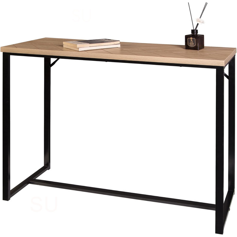Console Bali Modern avec plateau en bois naturel et pieds en métal noir