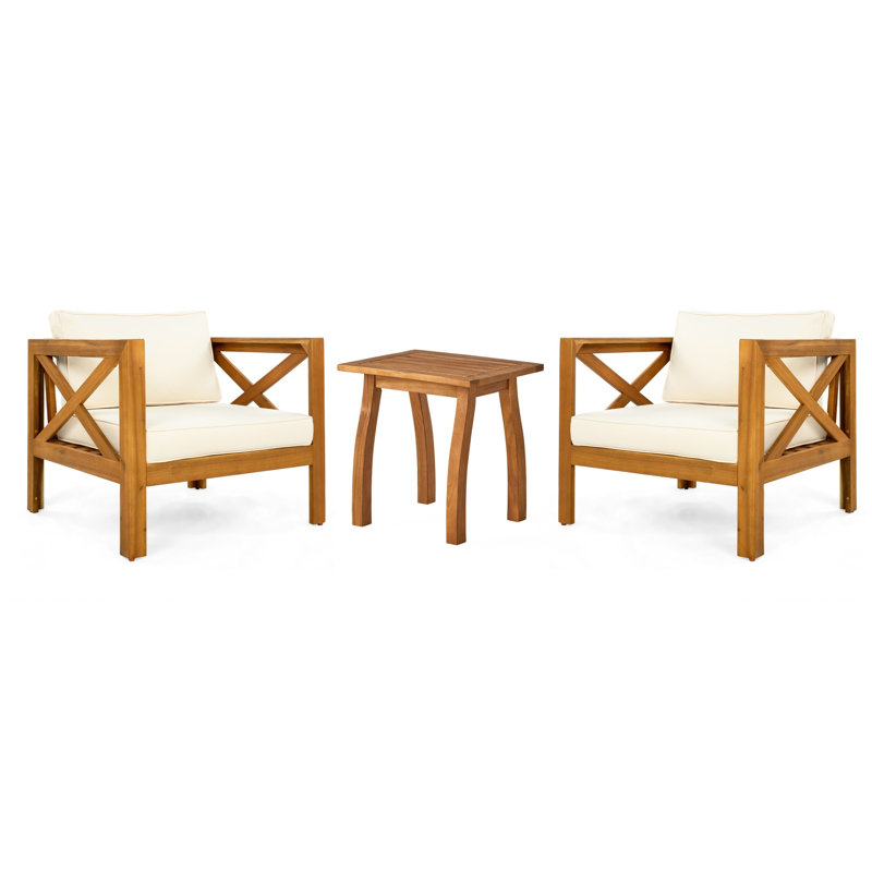 2-Person Outdoor Seating Group With Cushions And Side Table, Beige