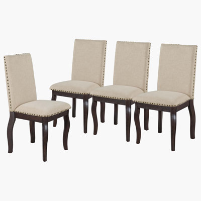Chaise d'appoint rembourrée à haut dossier 4 pièces, chaise de salle à manger en bois Fabirc avec têtes de clou ，