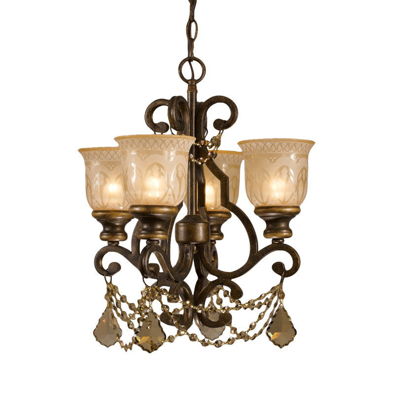 Tusten Mini Chandelier, Golden Teak Majestic Wood Polished