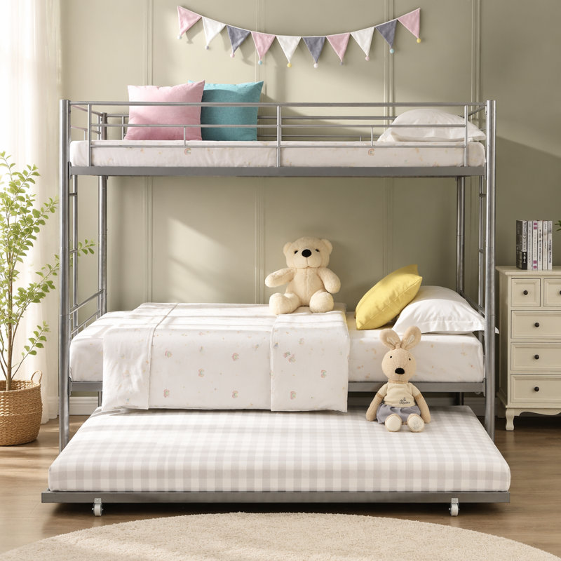 METAL BUNK BED WITH TRUNDLE  SILVER