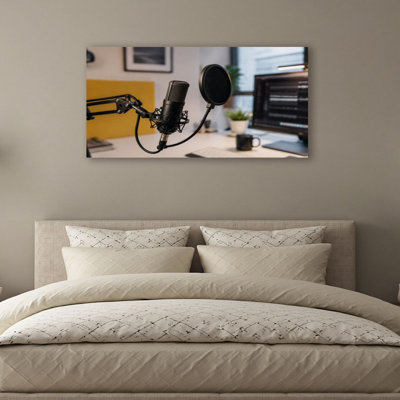 Canvas Wall Art close up microphone podcast studio vinyl Wall Decor for Living Room Bathroom Bedroom Office 20"H x 40"W Art Paintings, Ready to Hang