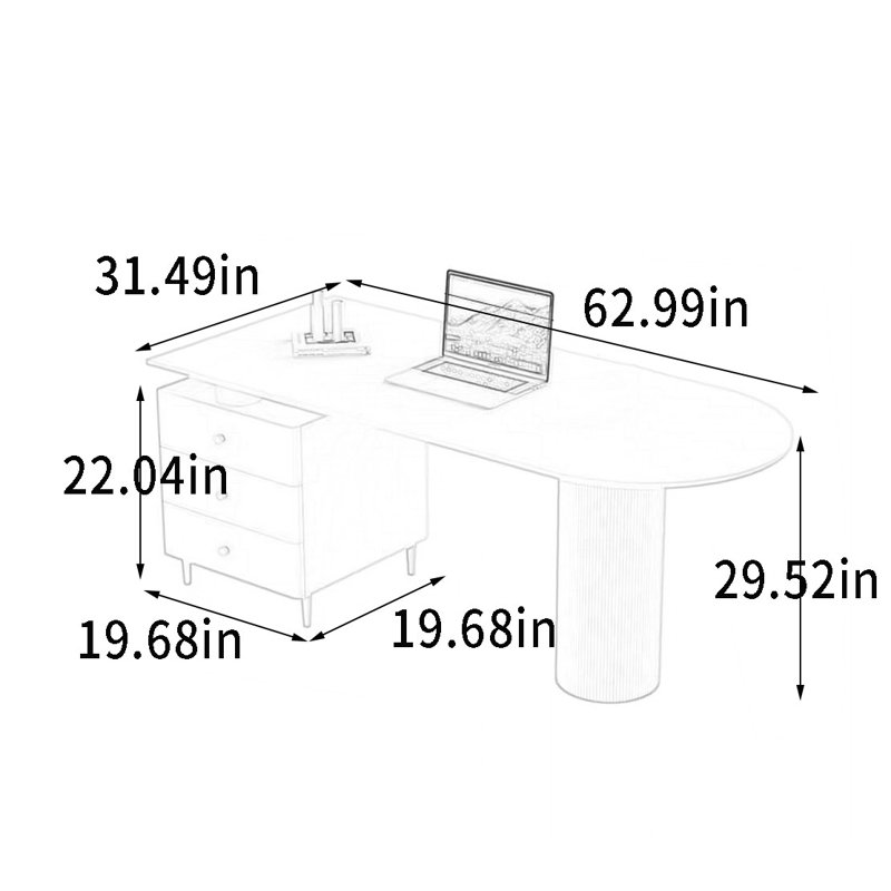 Bureau à dalle Rock avec tiroirs lisses, H 29,52 po x l 62,99 po x P 31,49 po