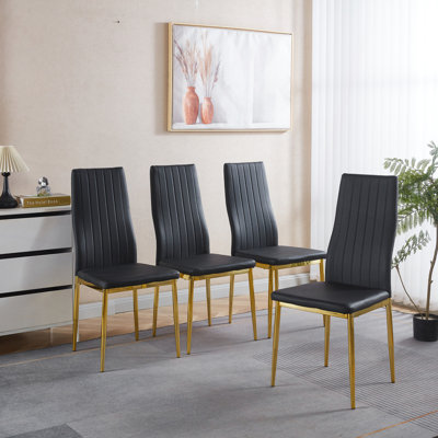 Chair Set Of 4,Golden Color Leg,Black Seat