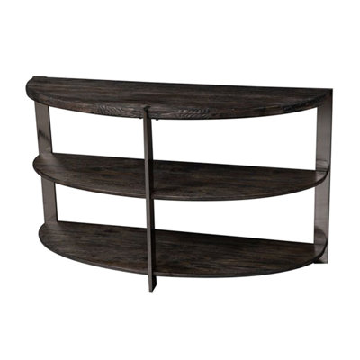 Contemporary Half Moon Console Table With 2 Shelves, Charcoal Gray/ Metal For Living Room, Bedroom, Corridor Space Stylish Gray, Build
