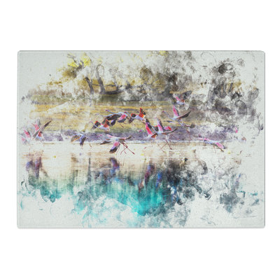 Tempered Glass Flamingos Taking Flight Chopping Board