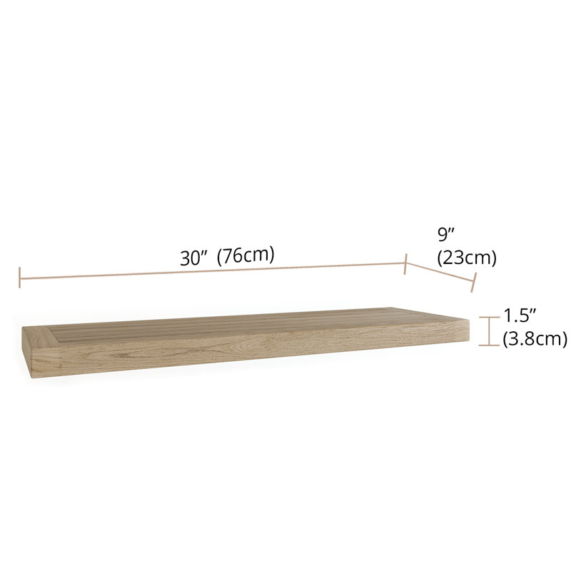 Moa Mist-Shield Floating Teak Wall Shelf, 1.5" H x 30" W x 9" D