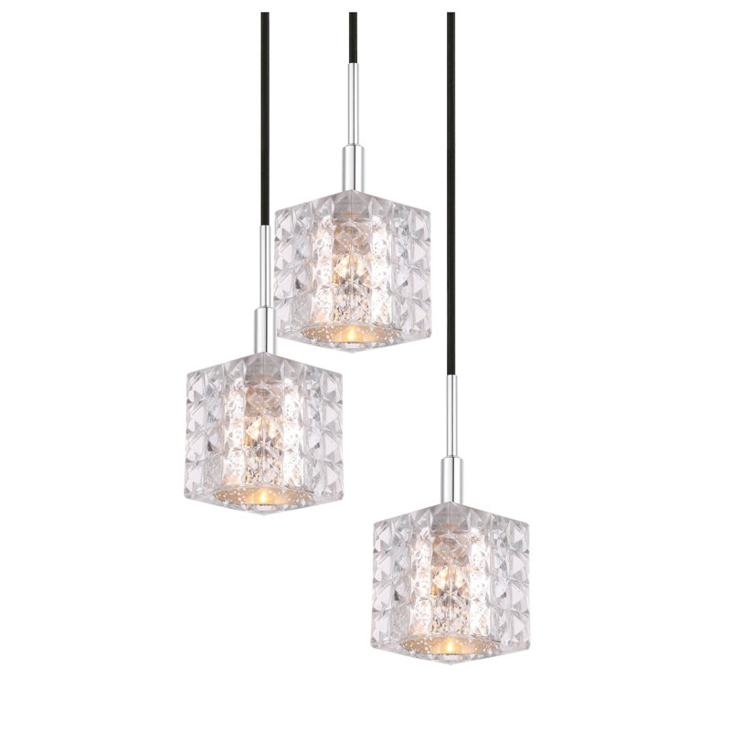 Luminaire dôme grappe 3 lumières Herr, Chrome, Mercure, Halogène