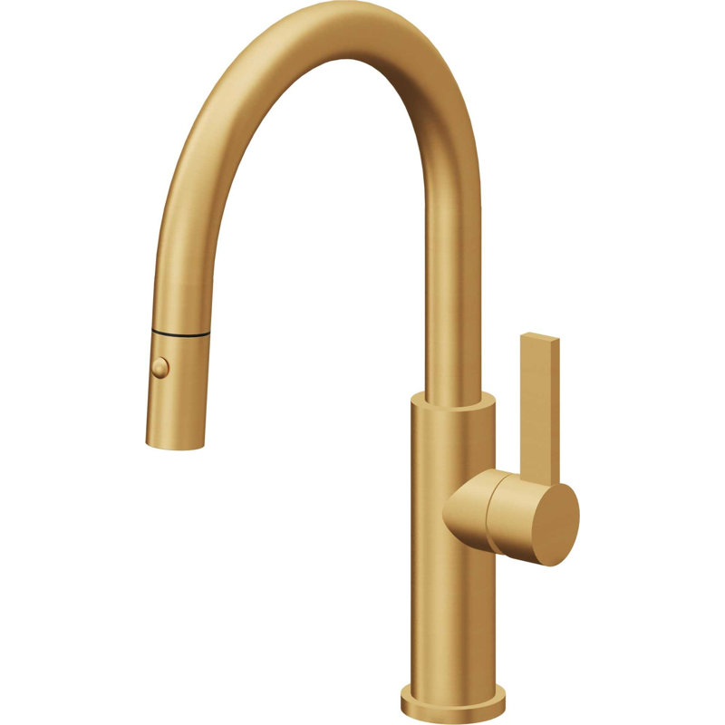Corsano Contemporary Pull Down Kitchen Faucet with Button Sprayer Low Arc Spout and FB Series Handle, Lifetime Satin Gold