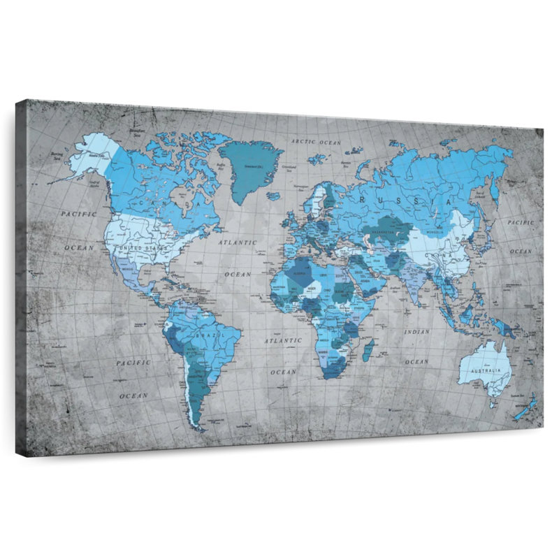 Géographie, carte du monde II, H 32 po x l 48 po