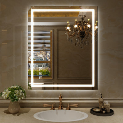 Miroir de salle de bain à DEL 72 x 36, miroirs de salle de bain à intensité variable pour le mur, antibuée, 3 couleurs réglables, mémoire, lumières à DEL doubles (avant et rétroéclairé) Matériau trempé durable