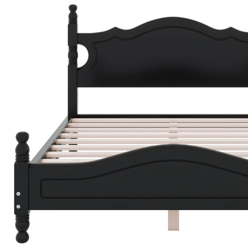 Cadre de lit plateforme en bois grand format, lit plateforme de style rétro avec support en lattes de bois (lit), Noir
