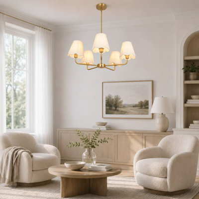 5 - Light Modern Candle-Style Dimmable Chandelier with Fabric Shade