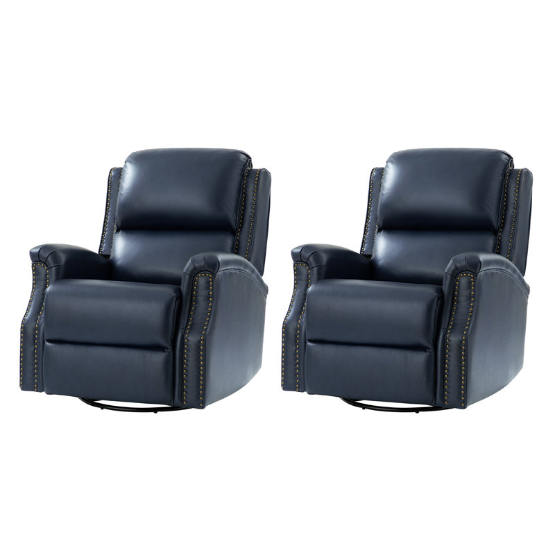 Ensemble de fauteuils inclinables traditionnels en cuir véritable 34 po Felisa, Marine