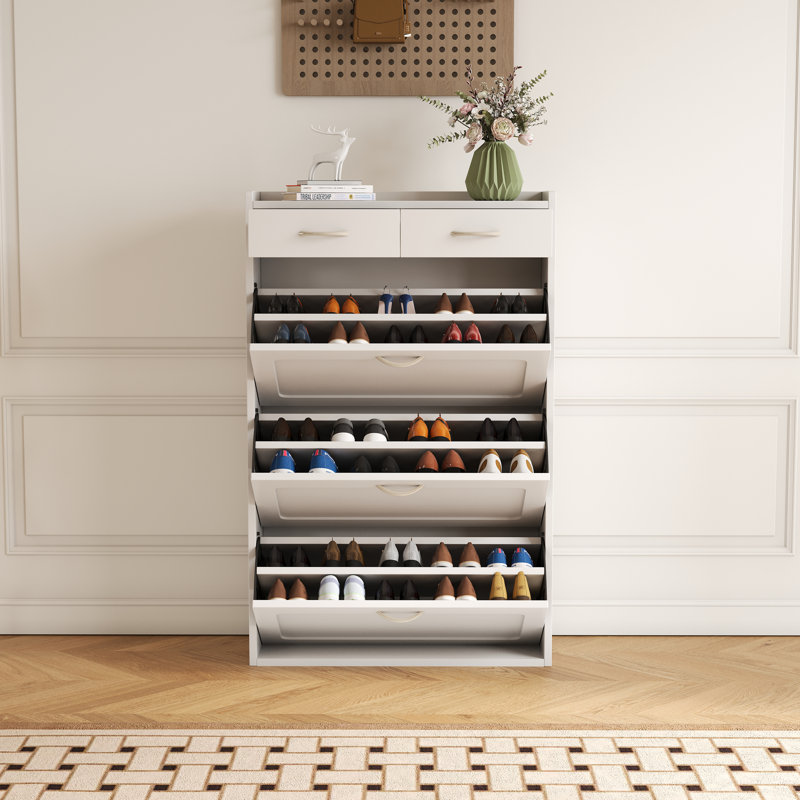 31.49" White Shoe Cabinet with Three-Layer Flip Bucket for Various Home Styles