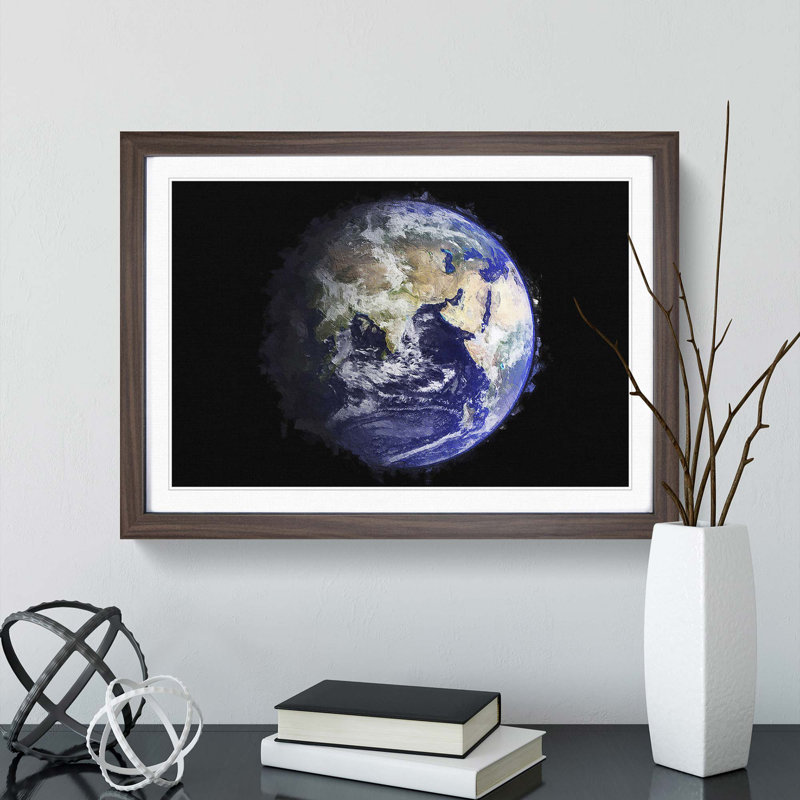 Planet Earth in Space - Picture Frame Painting Print, 27cm H x 36cm W x 2cm D, Walnut Framed