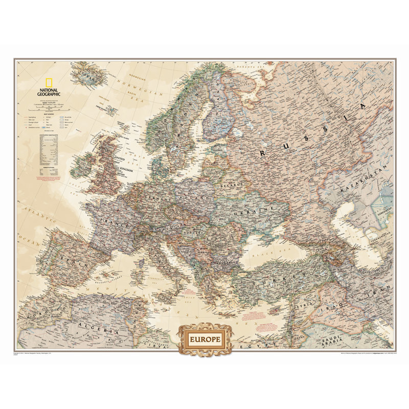 Carte murale Europe Executive, Agrandie et stratifiée (H 36 po x l 46 po)