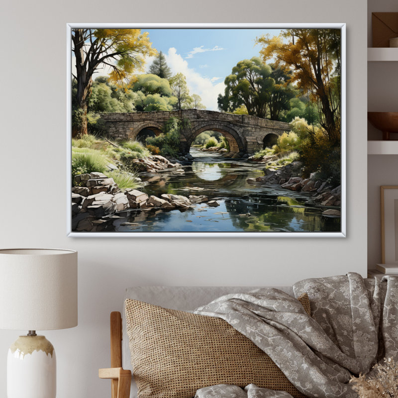 Bashayer Green Bridge Serene Arch II sur impression sur toile, Cadre flottant blanc, H 34 po x l 44 po x P 1,5 po
