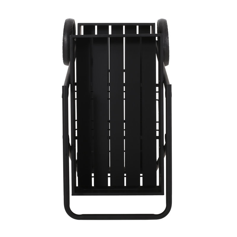 Chariot-bar mobile d'aspect industriel moderne, fabrication en fer, 3 espaces pour bouteilles de vin - l 27,25 po x P 17,32 po, H 31,75 po, noir