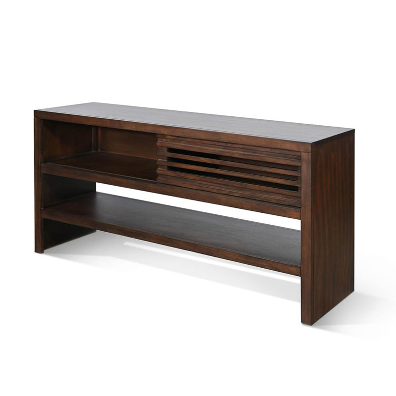 Table de canapé Vani, porte coulissante, conception à lattes en bois brun de 54 pouces