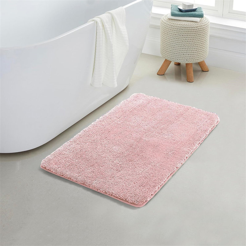 Ensemble de tapis de salle de bain en microfibre rose 17 po x 24 po - Tapis de bain épais et antidérapant, lavable à la machine, pour plancher de salle de bain, baignoire et douche