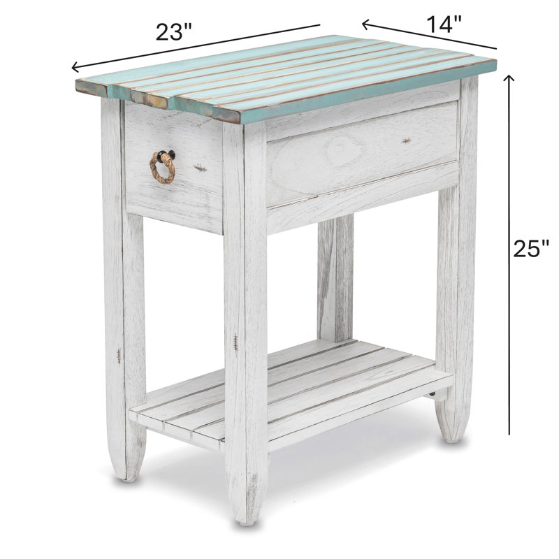 Delaplaine Coastal Solid Wood End Table with Storage, Blue/White