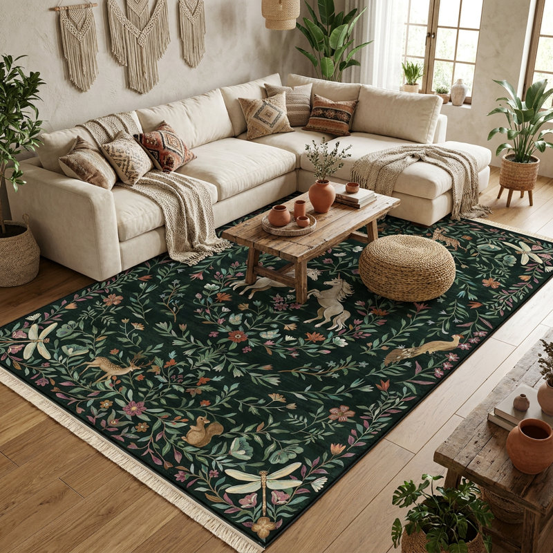 Tapis 7 pi x 10 pi Enchanted Unicorn Tapisserie