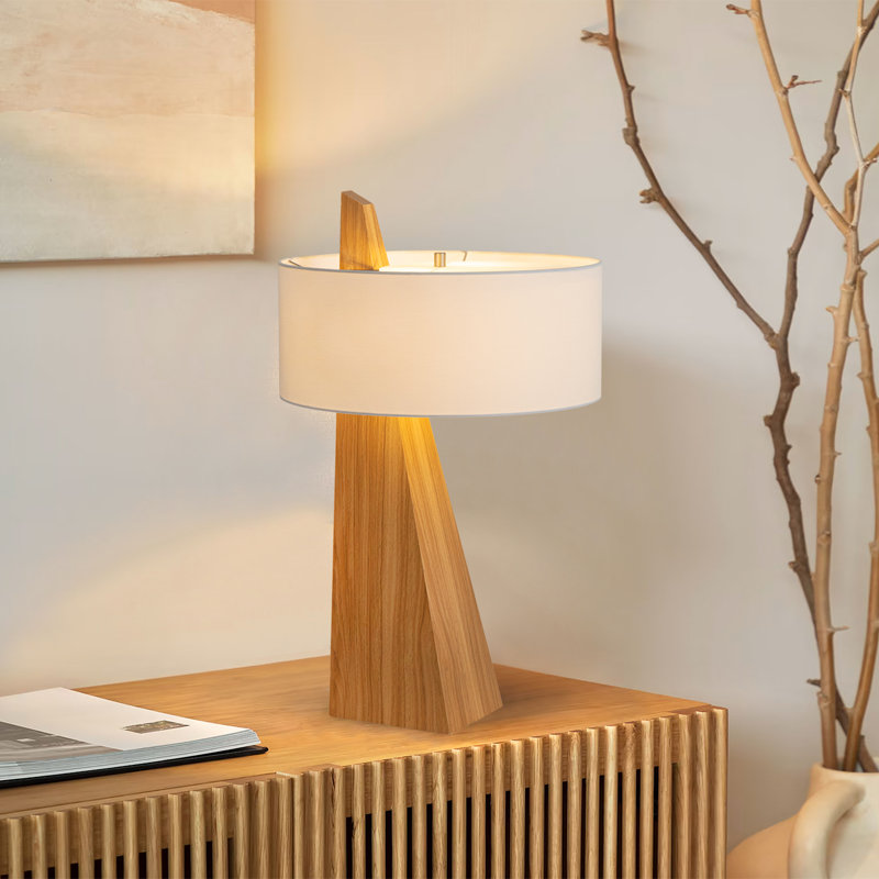 Obelisk Table Lamp - White Cotton-Linen Shade, Ash