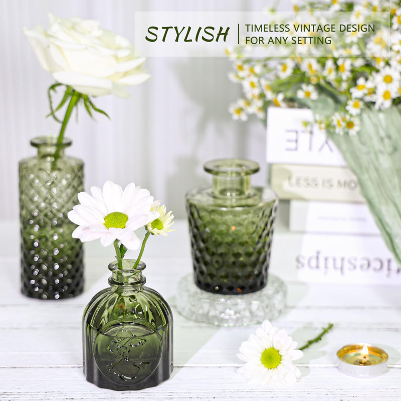 Ensemble de vases en verre 12 pièces, petits vases à fleurs vertes pour centres de table en vrac, mini vase rétro pour mariage, maison, décoration de table