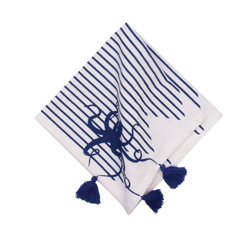 Indigo Octopus Stripes and Tassels Napkins Set of 6