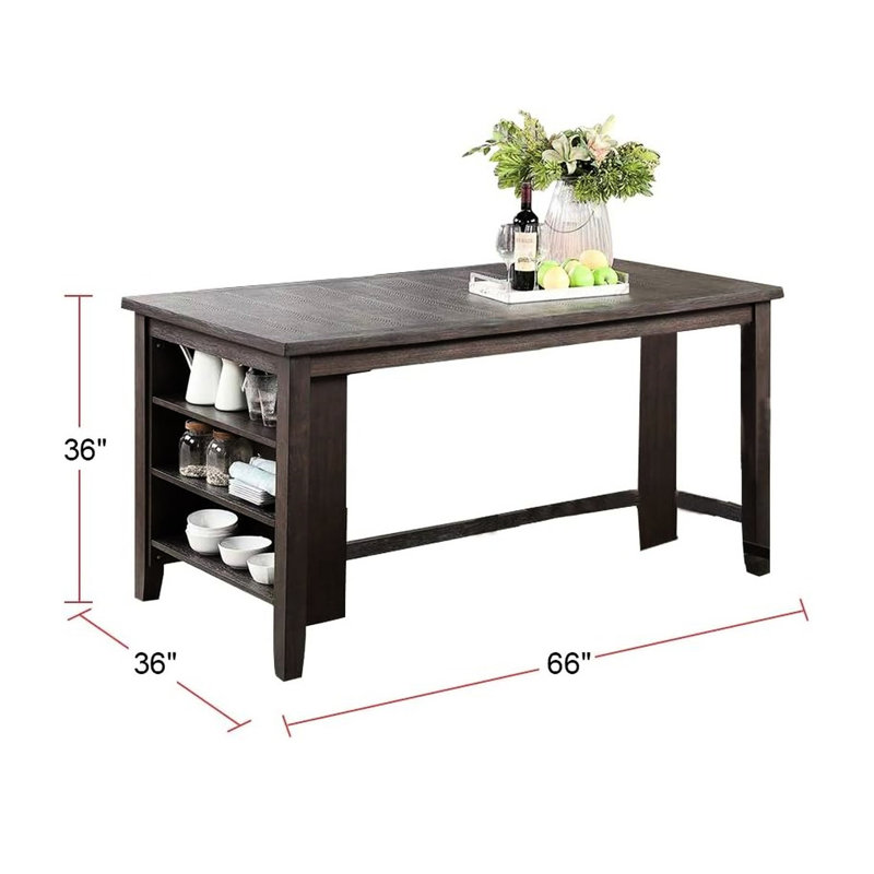 Table de salle à manger à hauteur de comptoir moderne en bois massif avec rangement de cuisine rustique efficace, Espresso