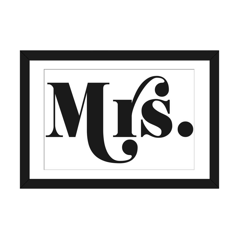« mme », art textuel sur toile, Papier d'art encadré noir, H 24 po x l 32 po x P 1 po, Blanc