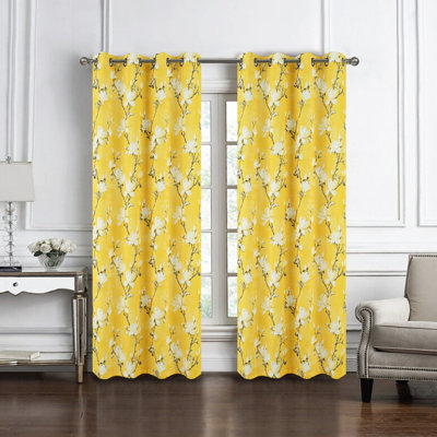 Blossom Printed Blackout Grommet Panel 84" Yellow