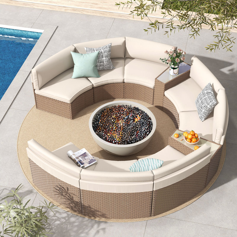8 - Person Seating Group With Cushions, Beige Frame/Beige Cushion