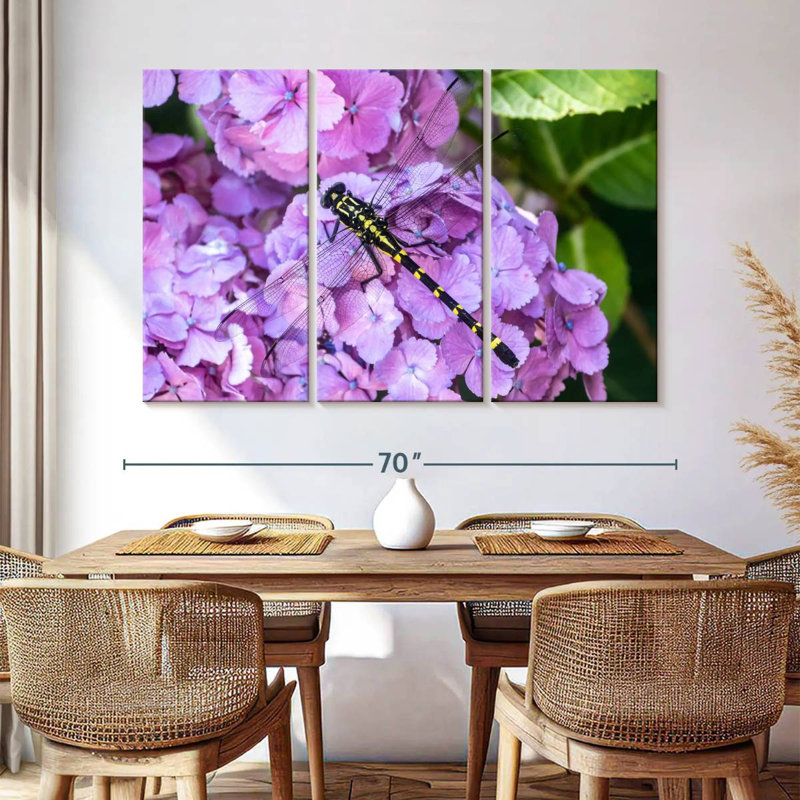 Brampt Dragonfly On Hydrangeas, 42" H x 65" W