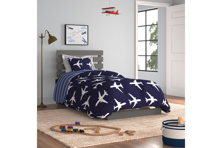 gray twin-size bed with a slat-style headboard
