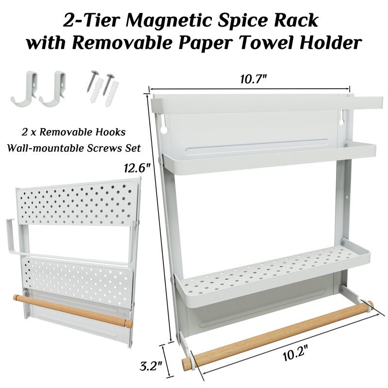 Support à épices magnétique à 2 niveaux avec porte-essuie-tout amovible